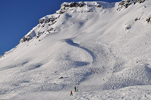Фото Мерибель. Красная трасса Venturon с Mont de la Chambre (2850 м)
